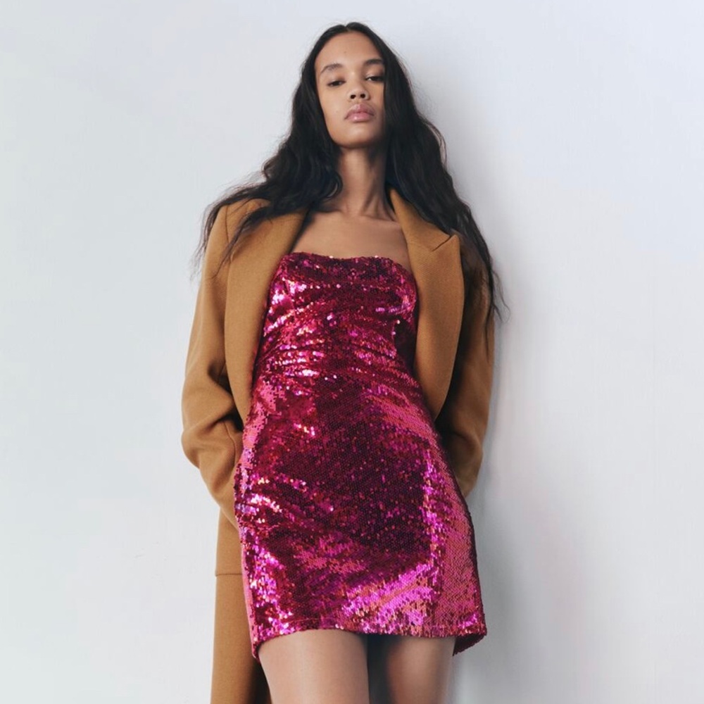 Zara Sequin Mini Dress Dark Fuchsia